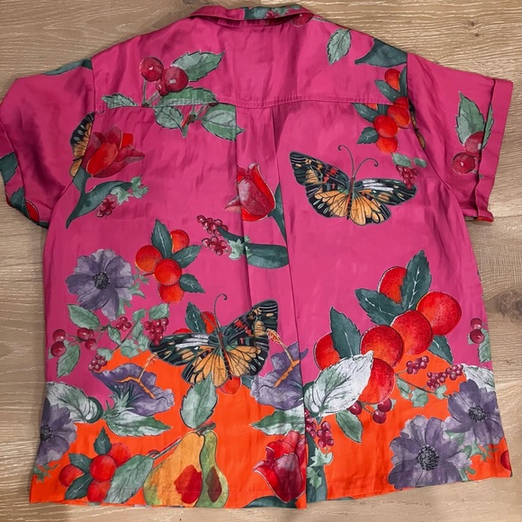 Anthro The Brenna Short-Sleeve Buttondown Shirt butterfly fruit - Picture 5 of 8